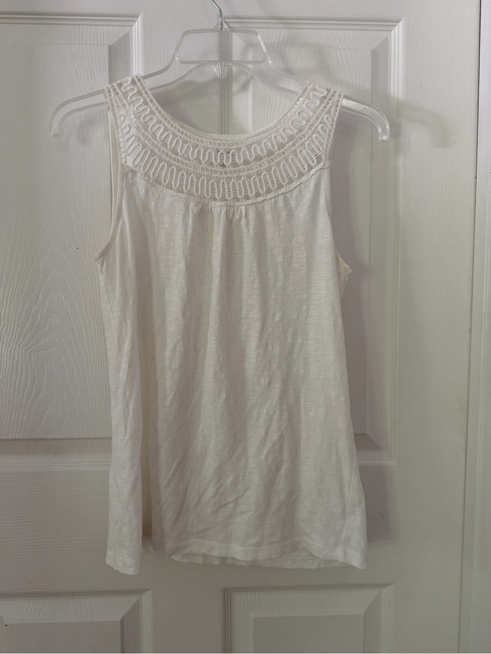 LOFT Cream Crochet Yoke Tank Top